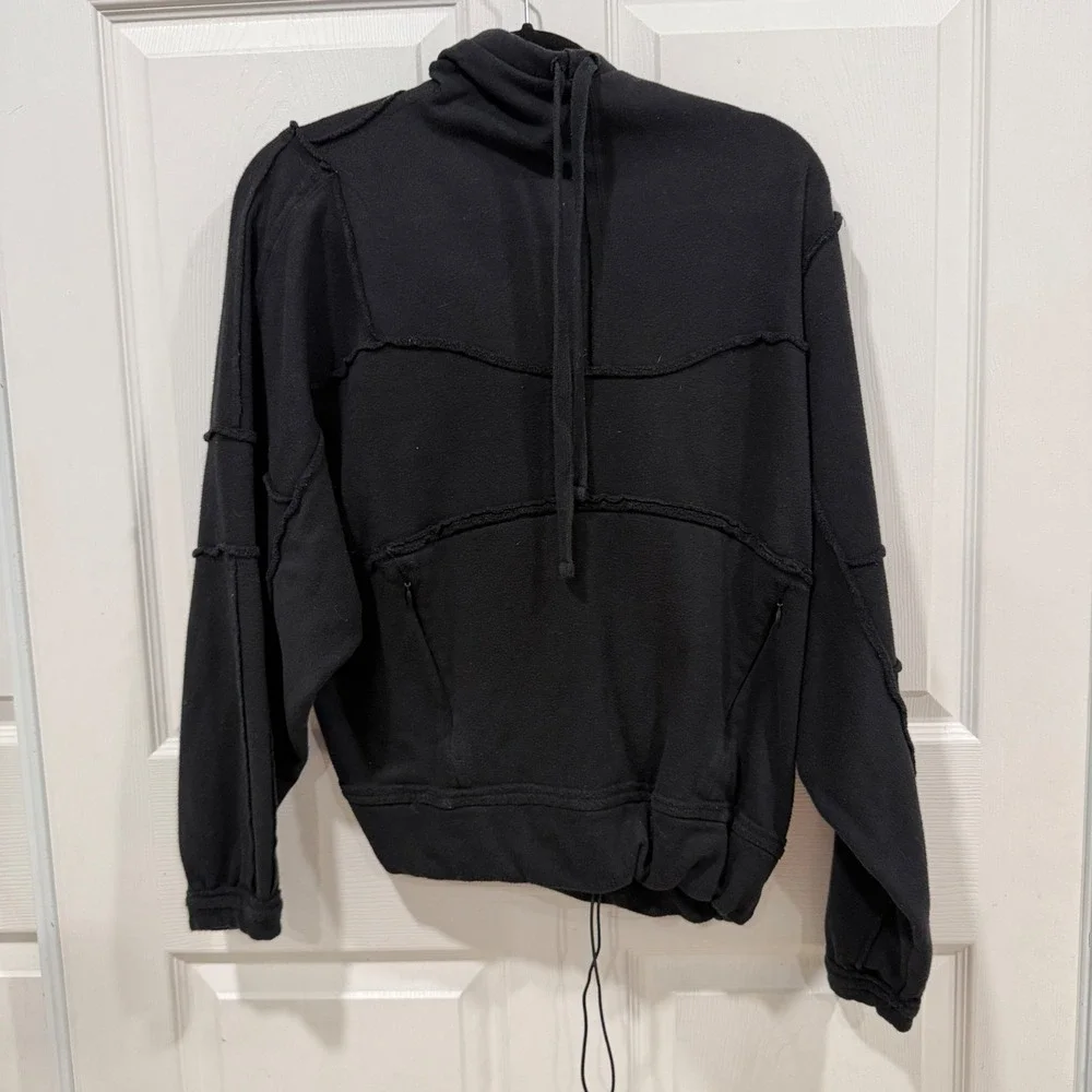Alo‎ Yoga Black Deconstructed Raw Seam Hoodie Sweatshirt Small W1354R